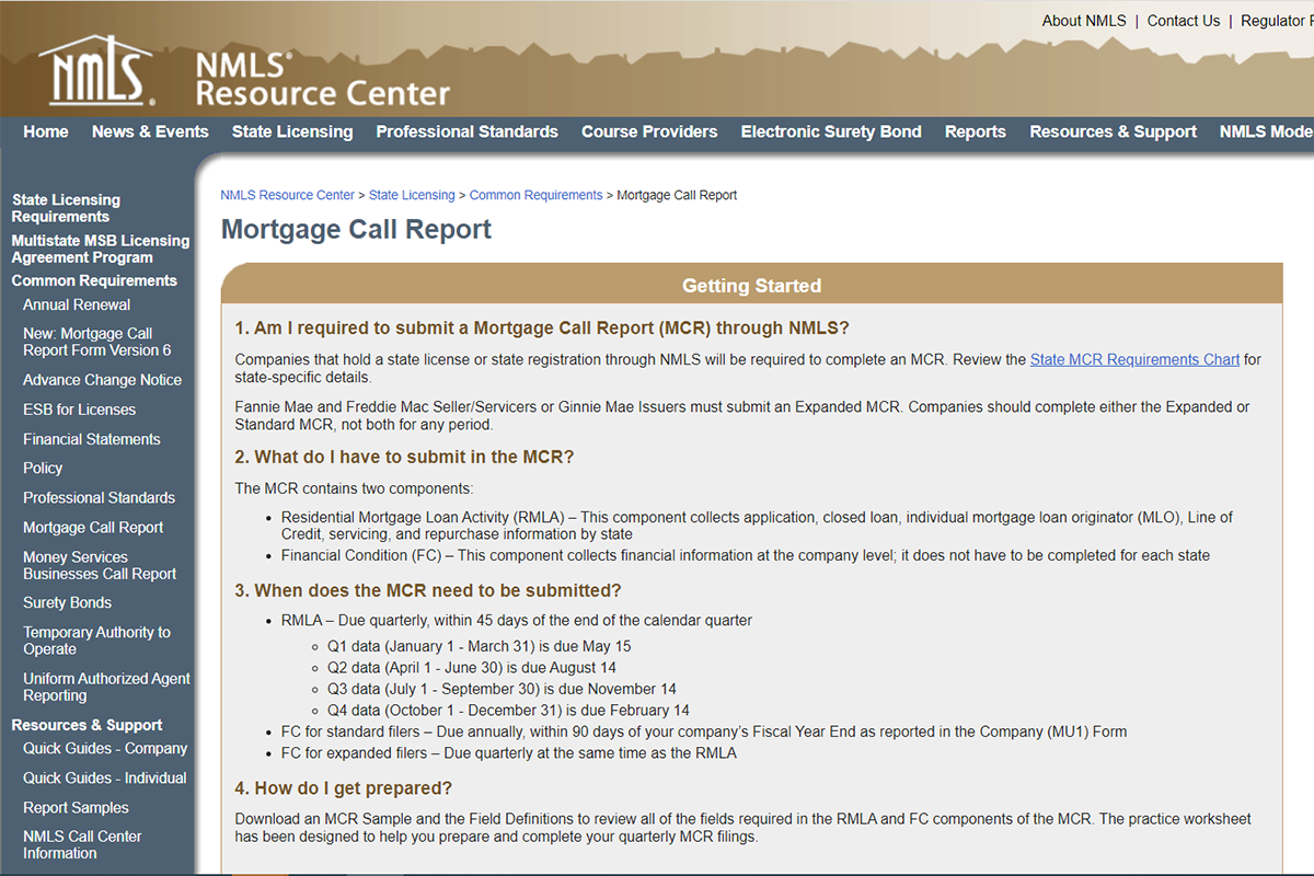 Mortgage Call Report